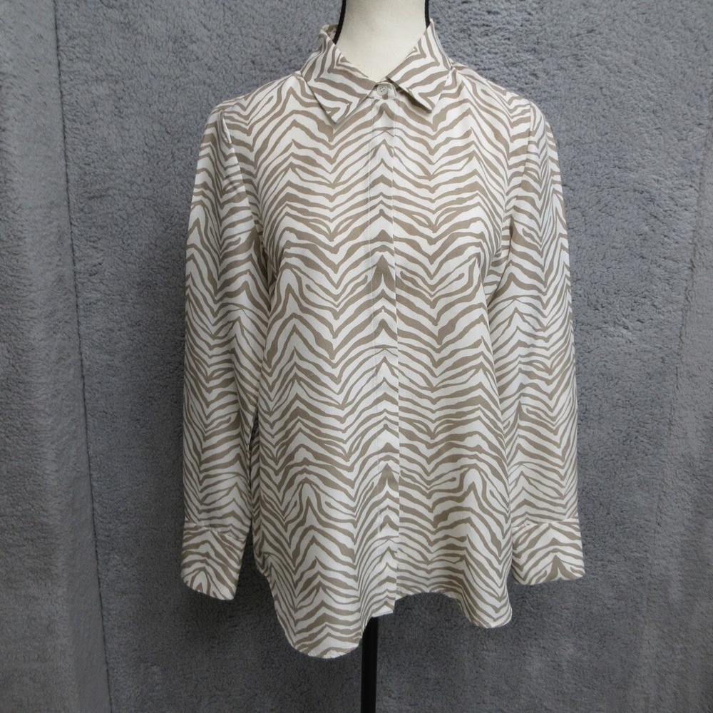Lafayette 148 Silk Zebra Print Shirt Women S Tan Button Front Quiet Luxury Work‎